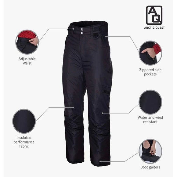 NEW Arctic Quest Mens Black Insulated Water Wind Resistant Ski Snow Pants 3X - Picture 2 of 7